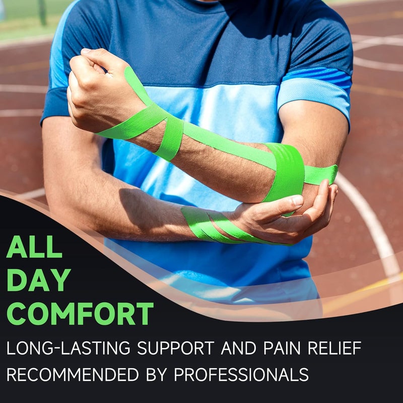 Ckeep Kinesiology Tape, Uncut 2 Rolls, Original Cotton Elastic Premium Athletic Tape,Latex Free Hypoallergenic, 2inch x 16ft, Green - Image 5